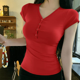 mm_home8 เสื้อยืด คอวี แขนสั้น สีพื้น พรางหุ่นเข้ารูปเอวเอส เหมาะกับสาวๆเข้ากับทุกการแต่งกาย แฟชั่นสไตล์ลำลองB118