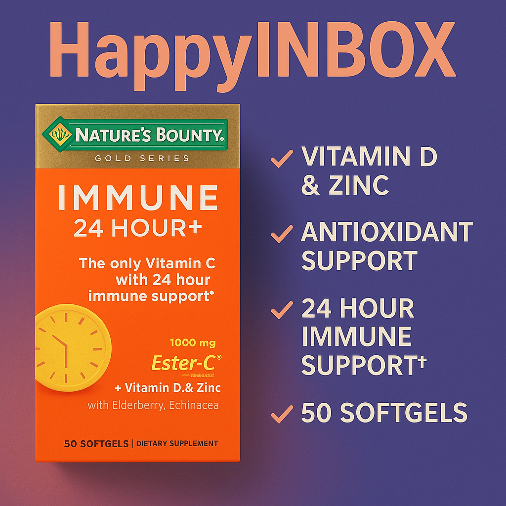 Nature’s Bounty Immune 24 Hour+ Ester-C 1000mg เสริมภูมิคุ้มกัน 50 Softgels