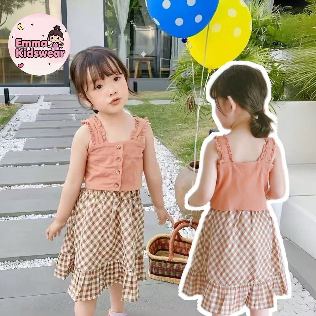 💗EK👧🏻วันหยุด ชุดเซ็ทเสื้อ+กระโปรง สําหรับเด็กผู้หญิง ราคาถูก คุณภาพด สองชิ้น สไตล์เกาหลี🚀พร้อมส่ง