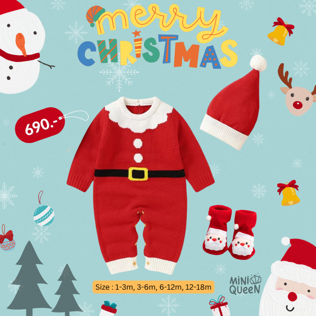 MiniQueen ชุดคริสต์มาสเด็ก ชุดคริสมาสเด็กอ่อน ชุดซานต้าคอส รุ่น Baby Santa (JMP00022)