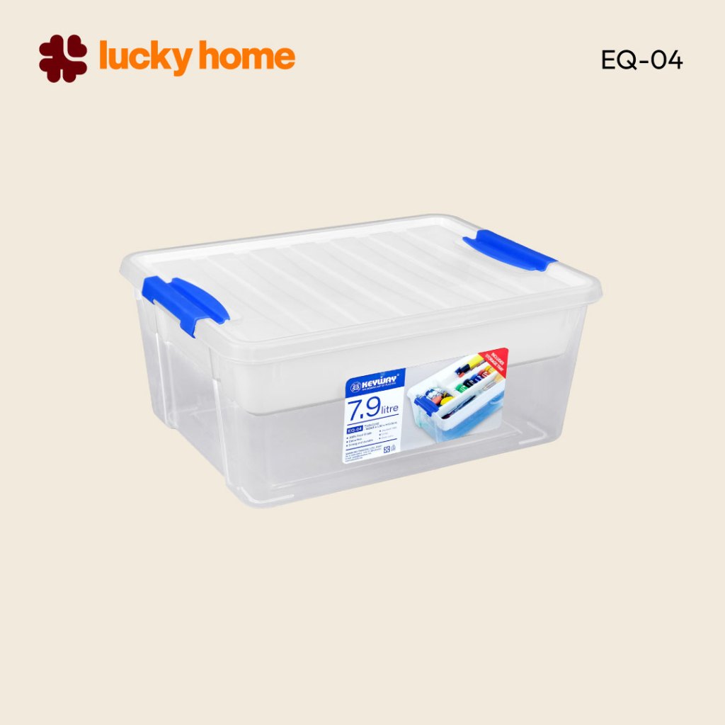 LUCKY HOME กล่องพลาสติกอเนกประสงค์พร้อมถาด ขนาด : 24.5(ก) x 32(ย) x 13.5(ส) cm ความจุ : 7.9 L EQ-04