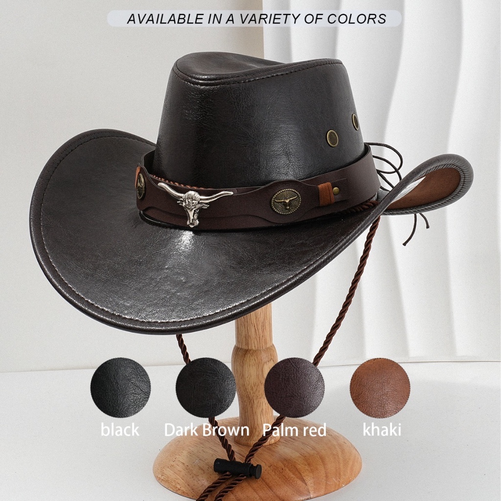 Cowboy Hat สายหนังรูปกระทิง Vintage style สุดคลาสสิค มีเชือกคล้องคอ 05X5_01