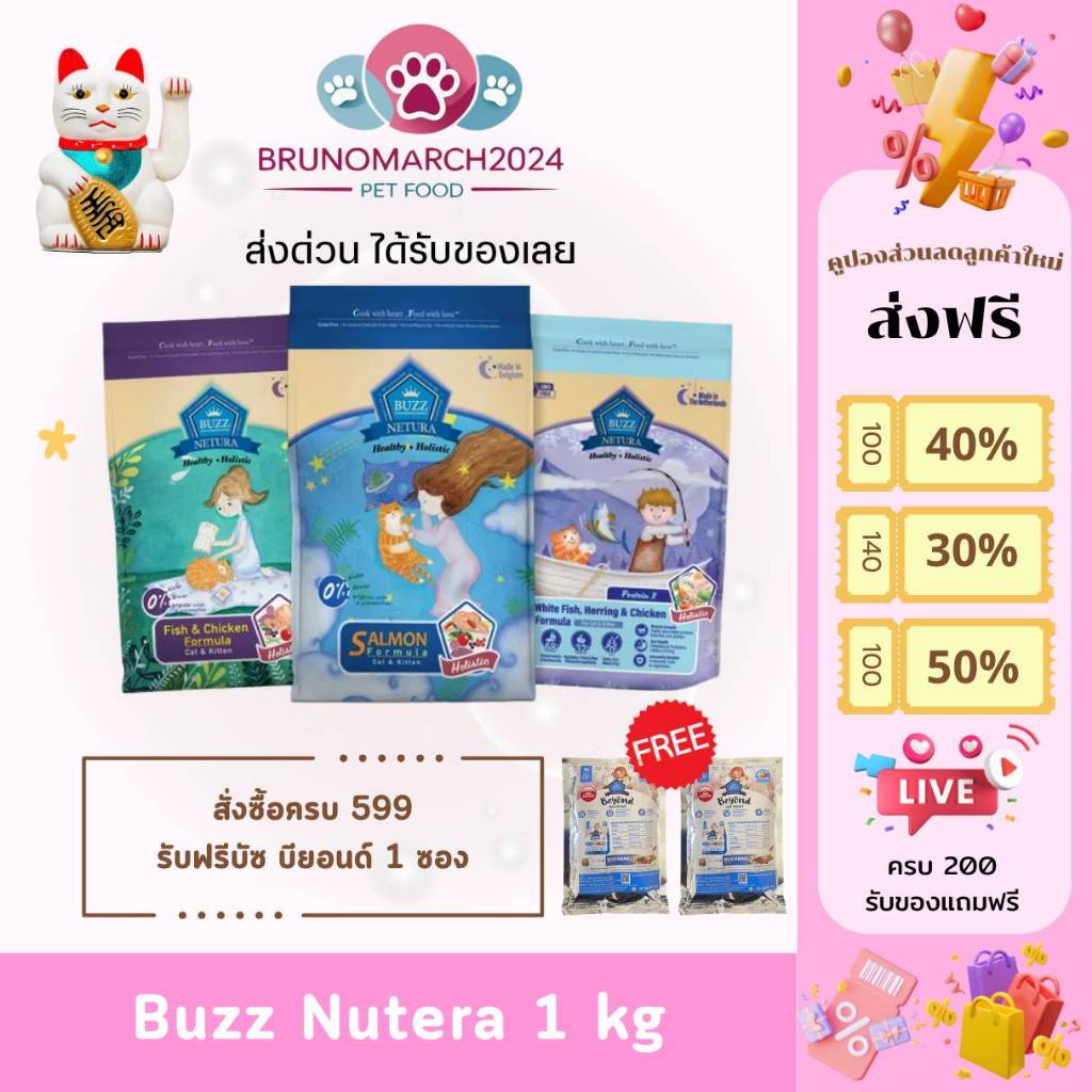 ส่งด่วนได้ของเลย🔥 Buzz Netura อาหารแมวบัซซ์ เนทูรา น้ำหนัก 1 กก. อาหารแมวเกรดพรีเมียม Grain free / Holistic