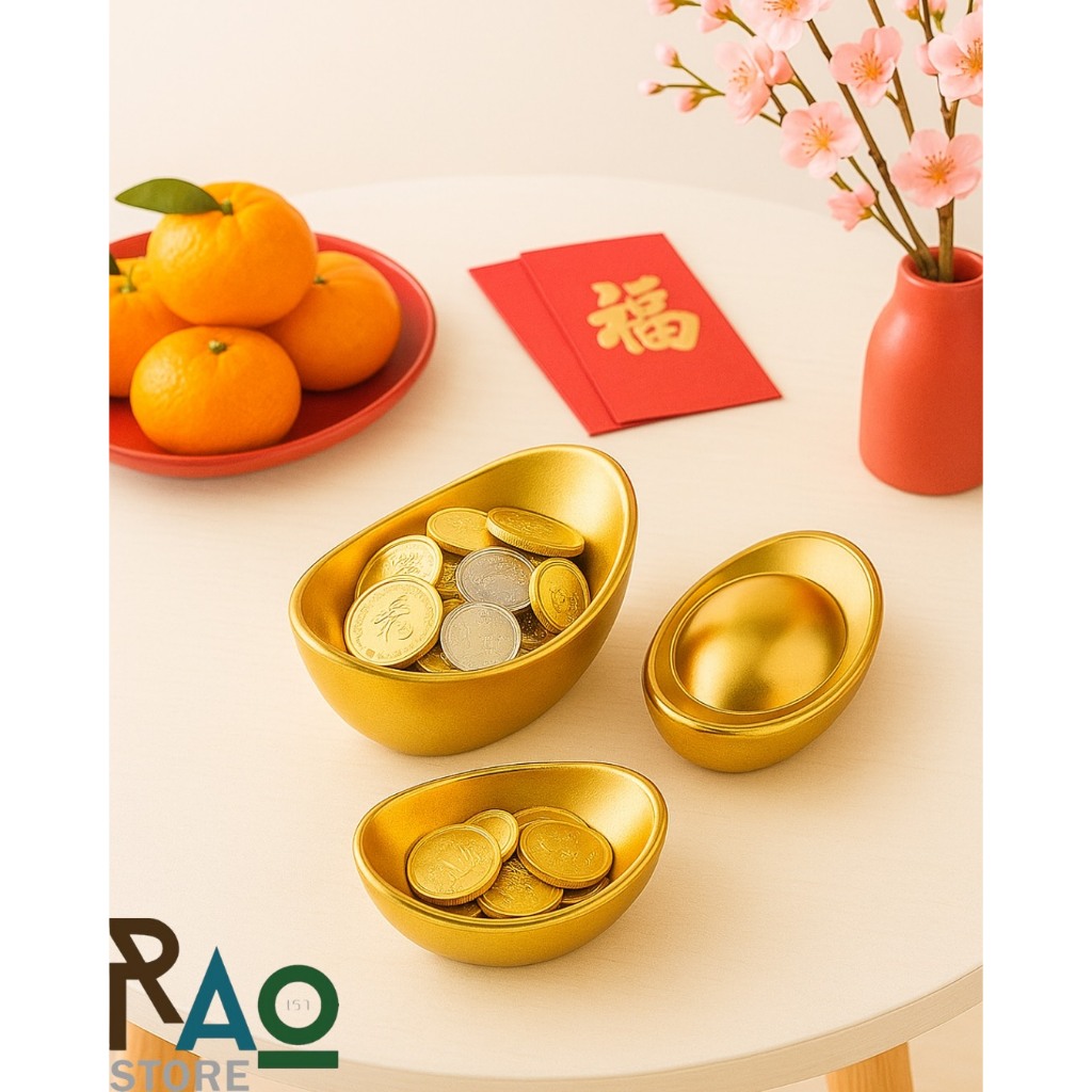 RAO Store พร้อมส่ง กล่องก้อนทองกิมตุ้งมงคล ใส่ขนม คุกกี้ของมงคล เป็นของไหว้ของขวัญตรุษจีน เสริมสิริมงคล