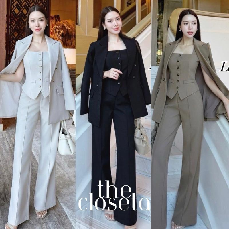 THE CLOSETA : LV294 ชุดเซ็ท3ชิ้น เสื้อกั๊ก+เสื้อสูท+กางเกงขายาว