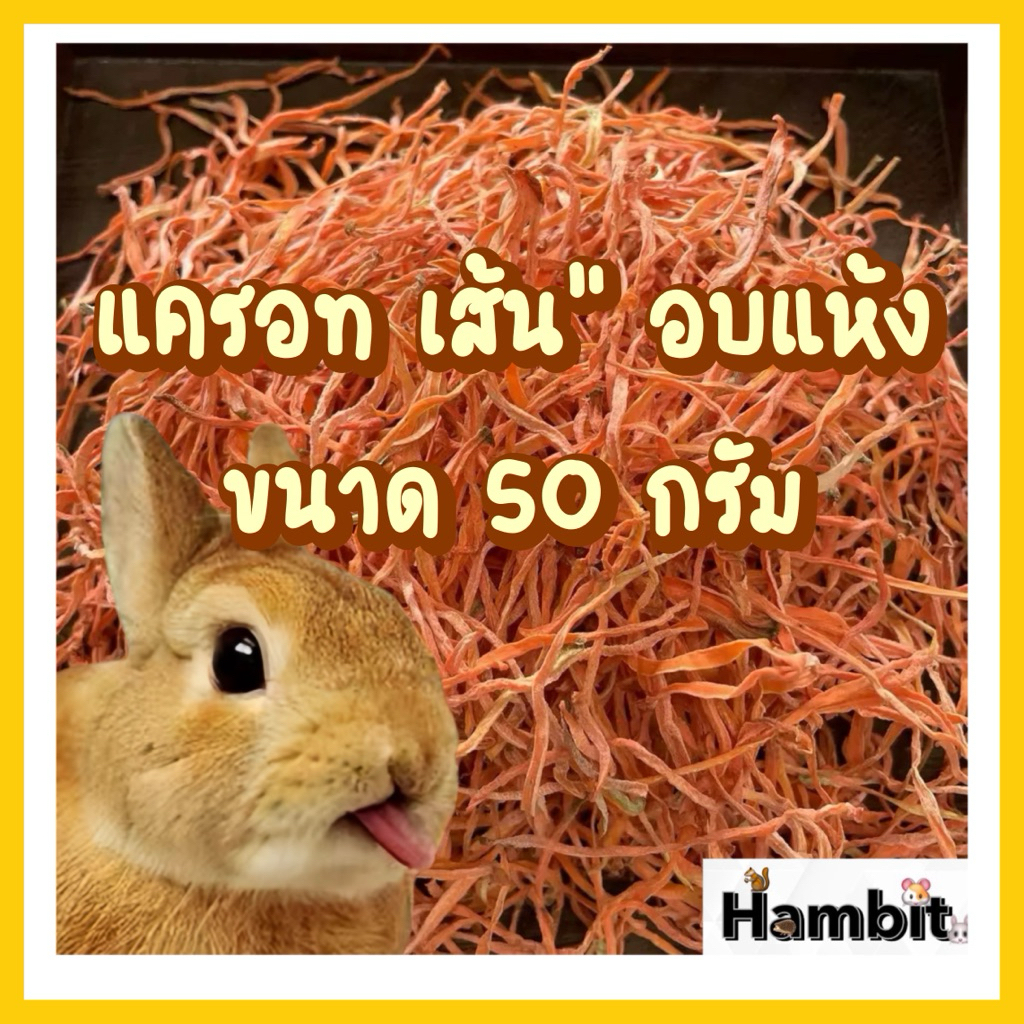 แครอท อบแห้ง แบบเส้น 50 กรัม สำหรับกระต่าย สัตว์ฟันแทะ แกสบี้ ขนมกระต่าย