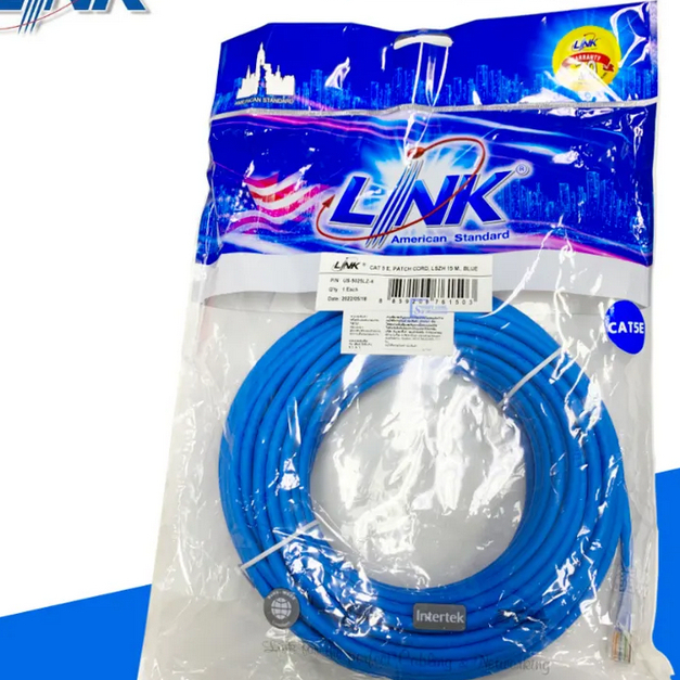 สายแลน LINK  cat 5  5 เมตร  LINK CAT5E RJ45-RJ45 Patch Cord LSZH (สีฟ้า)(5 M)