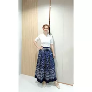 กระโปรงจีบ กระโปรง ผ้าถุง ฟรีไซด์ ผ้าฝ้ายหมักโคลน เย็บสำเร็จ นุ่ม ลายสวย คมชัด เอวยางยืด เอว27-38สะโพก40ยาว 36 นิ้ว ไทย
