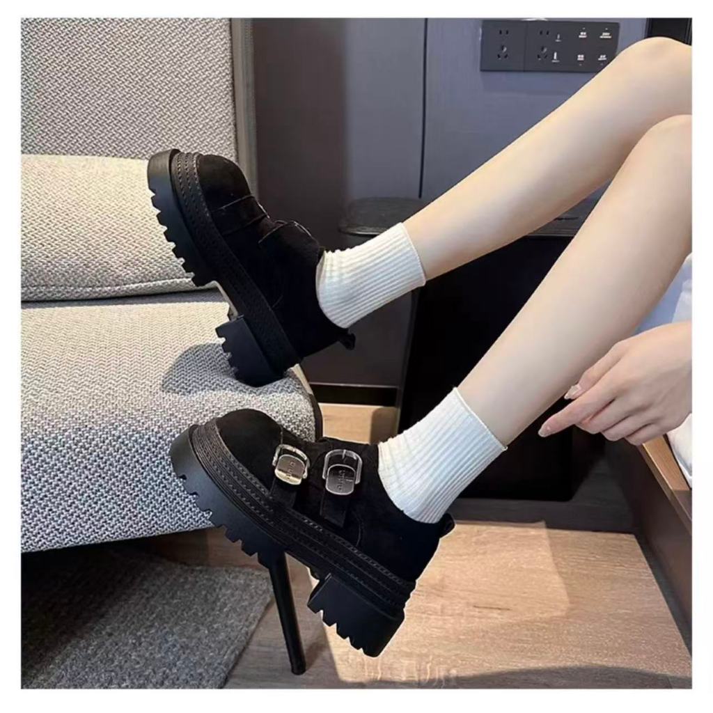 พร้อมส่งจากไทย TX748 รองเท้าหนังแพลตฟอร์มย้อนยุค สไตล์วินเทจ หนา7CM กันลื่น ใส่สบาย สำหรับผู้หญิง