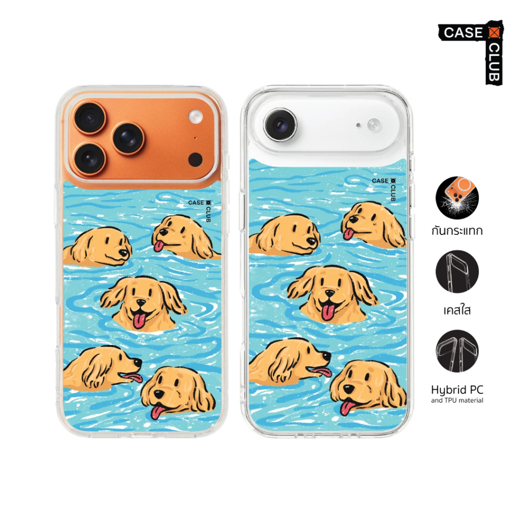 CaseClub เคสไอโฟน เคสโทรศัพท์ เคสใส ลาย Swimming Golden Retriever สำหรับ i17 Pro Max/i17 Pro/i17 Air
