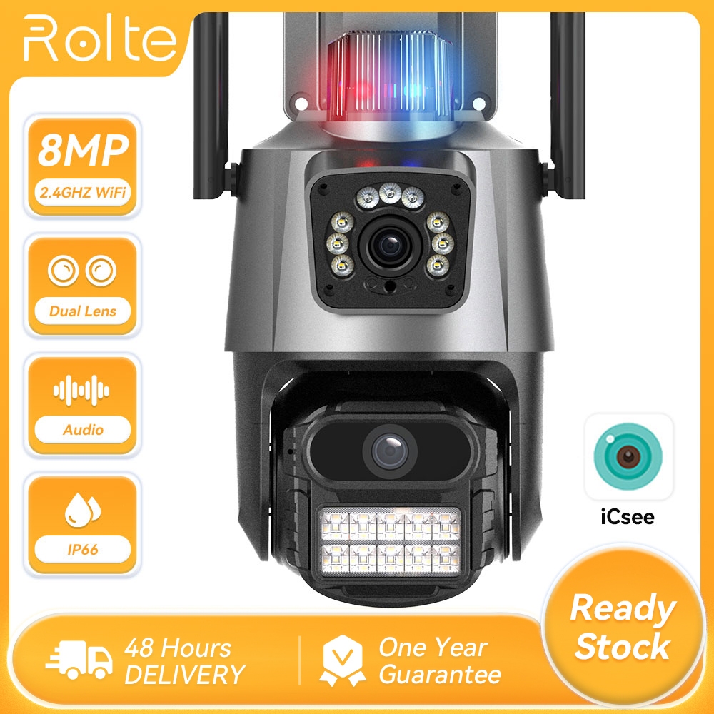 Rolte 8MP WiFi PTZ IP Camera Outdoor 5X Zoom Dual Lens Audio CCTV Home Security Camera ICsee APP