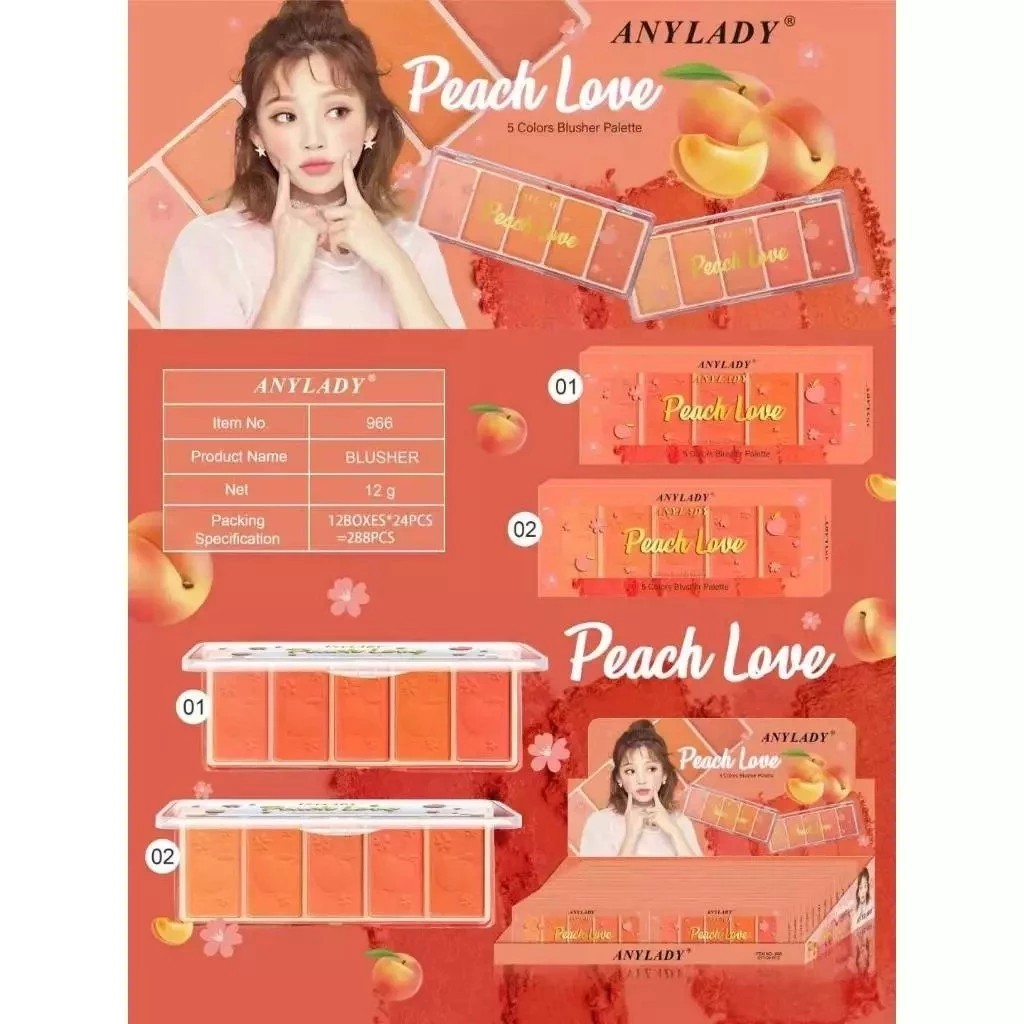 ANYLADY Peach Love พาเลทบลัชออน 5 สี เอาใจสาวๆที่ชอบโทนชมพูพีช No.966