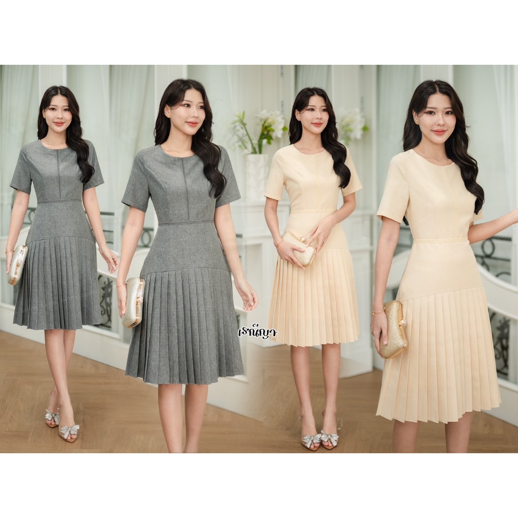 รหัส6811:ชุดเดรสผ้าซาร่า นิ่มลื่น ใส่สบาย ดูแพงทุกมุม