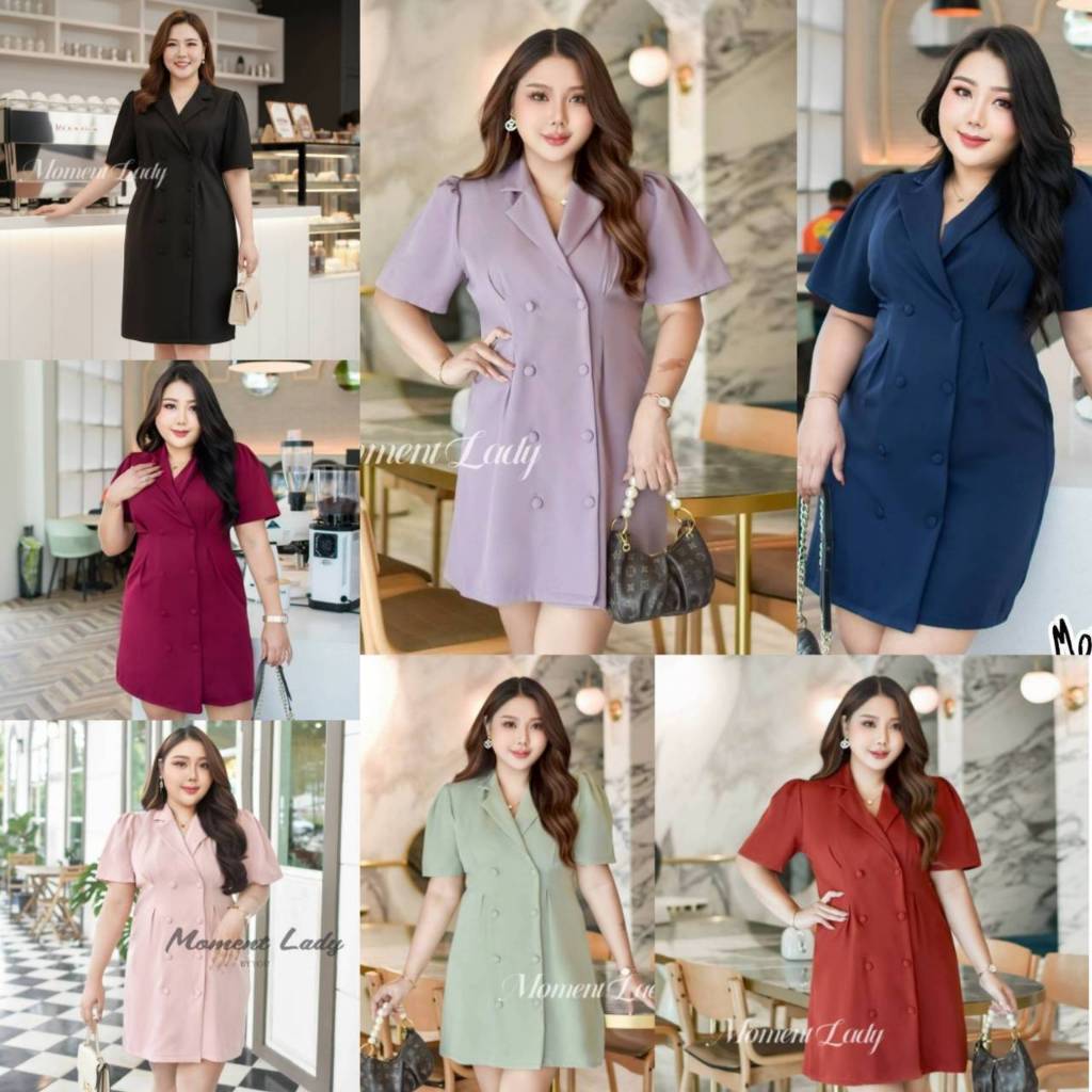 เดรสคอปกพลัสไซส์ สำหรับสาวอวบ เข้ารูปกระชับเอว ทรงสวย สามารถใส่ออกงานหรือทำงานก็เริศ เสื้อผ้าสาวอวบอ้วน ไซส์ใหญ่ MO