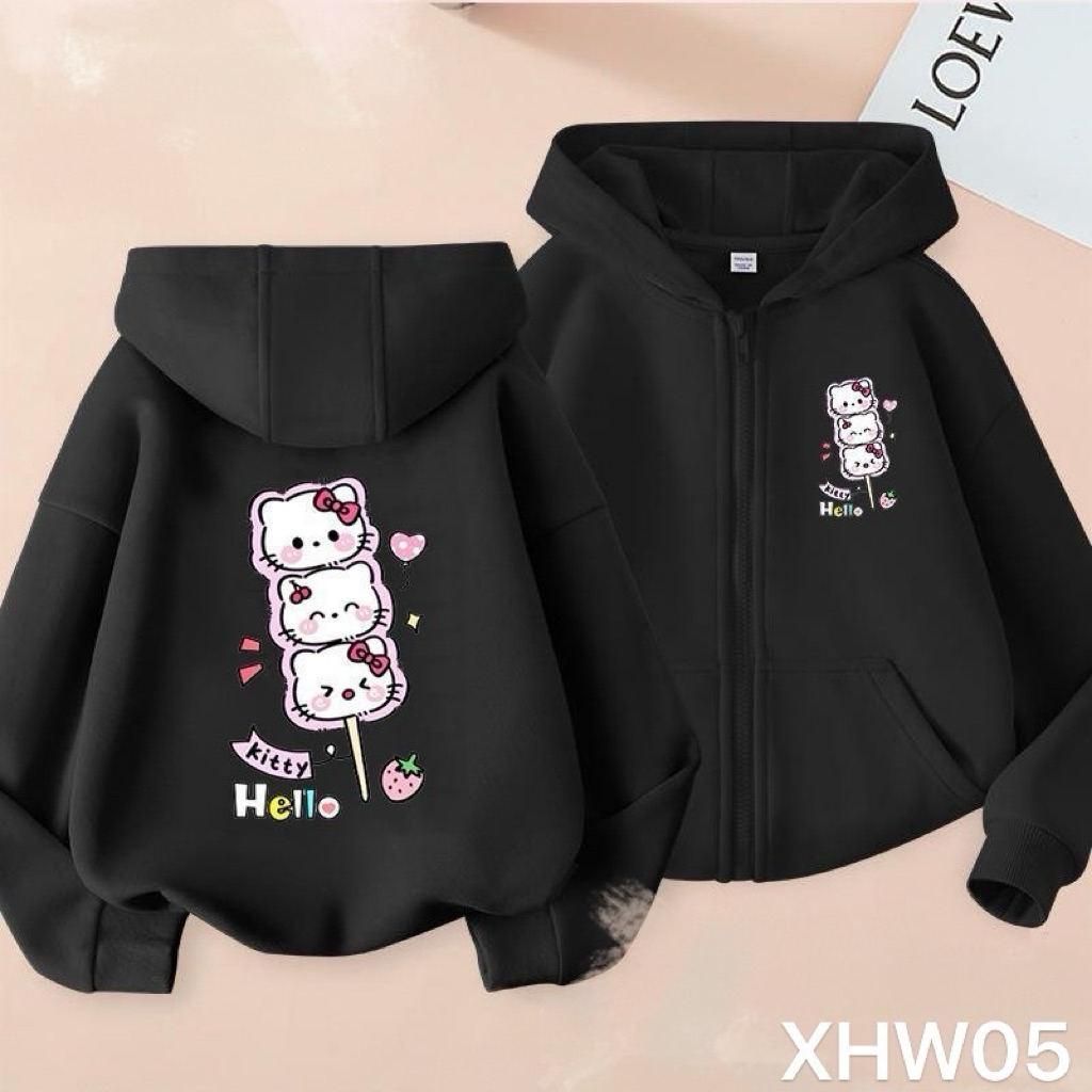 ส่งจากไทย เสื้อกันหนาวเด็กผู้หญิง HK พร้อมฮู้ด ซิปหน้า ลายการ์ตูนน่ารัก แขนยาว อบอุ่น เหมาะสำหรับฤดูหนาว รุ่น XHW05–XH