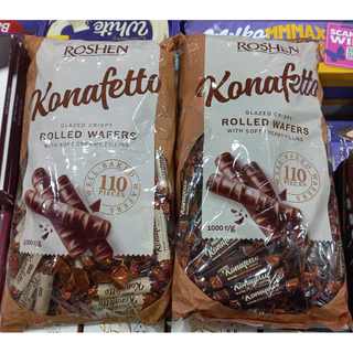มาใหม่ !! Roshen Konafetto เวเฟอร์ม้วนกรอบเคลือบช็อกโกแลตสอดไส้ครีม นำเข้าจากยูเครน ขนาด1,000 กรัม มี110 ชิ้นคุ้มมากก!!