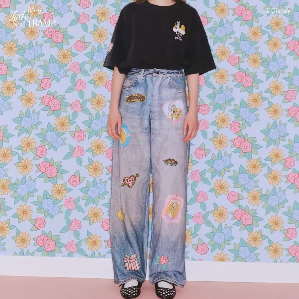 New พร้อมส่ง กางเกงยีนส์&เสื้อ endless ลายเลดี้ ของสีผ้าหนานุ่มน่ารักมากนะคะ