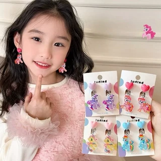 ต่างหูหนีบเด็ก (พร้อมยางรอง) ต่างหูมุก ไม่ต้องเจาะหู ลายคริสต์มาส ลายสายรุ้ง ลายการ์ตูนเจ้าหญิง แฟชั่น ของขวัญปีใหม่