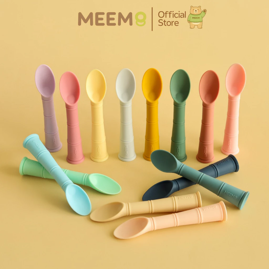 MEEM ช้อนซิลิโคน ทรงไม้ไผ่ สำหรับป้อนอาหารเด็ก BAMBOO SHAPED (Colorful Series)