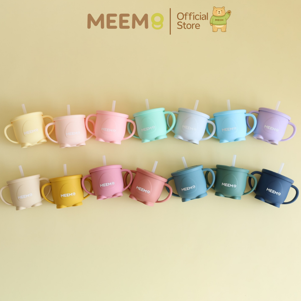MEEM แก้วหัดดื่มซิลิโคนกันสำลัก ถ้วยหัดดื่มสำหรับเด็ก ทรงเพนกวิน Penguin sippy cup (Colorful Series)