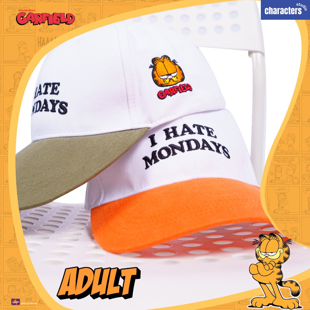 [NEW] Garfield หมวกแก๊ป ผู้ใหญ่ การ์ฟิลด์ ลาย I hate mondays สินค้าลิขสิทธิ์แท้ Characters Studio