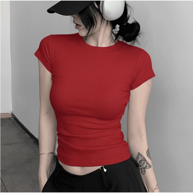 เสื้อยืด สไตล์คอสูง แขนสั้น ทรงเข้ารูป เสื้อยืดลำลอง ผ้านิ่มใส่สบาย เสื้อยืดเต็มตัว สำหรับผู้หญิงแฟชั่นฤดูร้อน B158