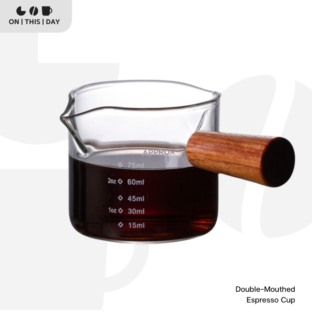 แก้วเอสเพรสโซ่ 2 ปาก ด้ามจับไม้ ขนาด 100 ml