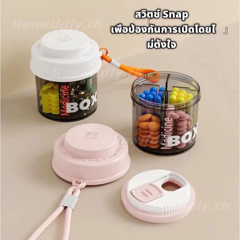 💕SW💕 กล่องยา พร้อมฝาปิดกล่องเก็บยาแบบหมุนได้ กล่องยาพกพา กล่องยาปิดผนึกสำหรับมื้ออาหารประจำวัน กล่องบรรจุภัณฑ์ขนาดเล็ก