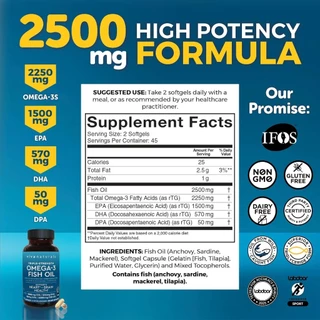 Viva Naturals Omega-3 Fish Oil Triple Strength 2500 mg , 90 Softgel (No.3999)