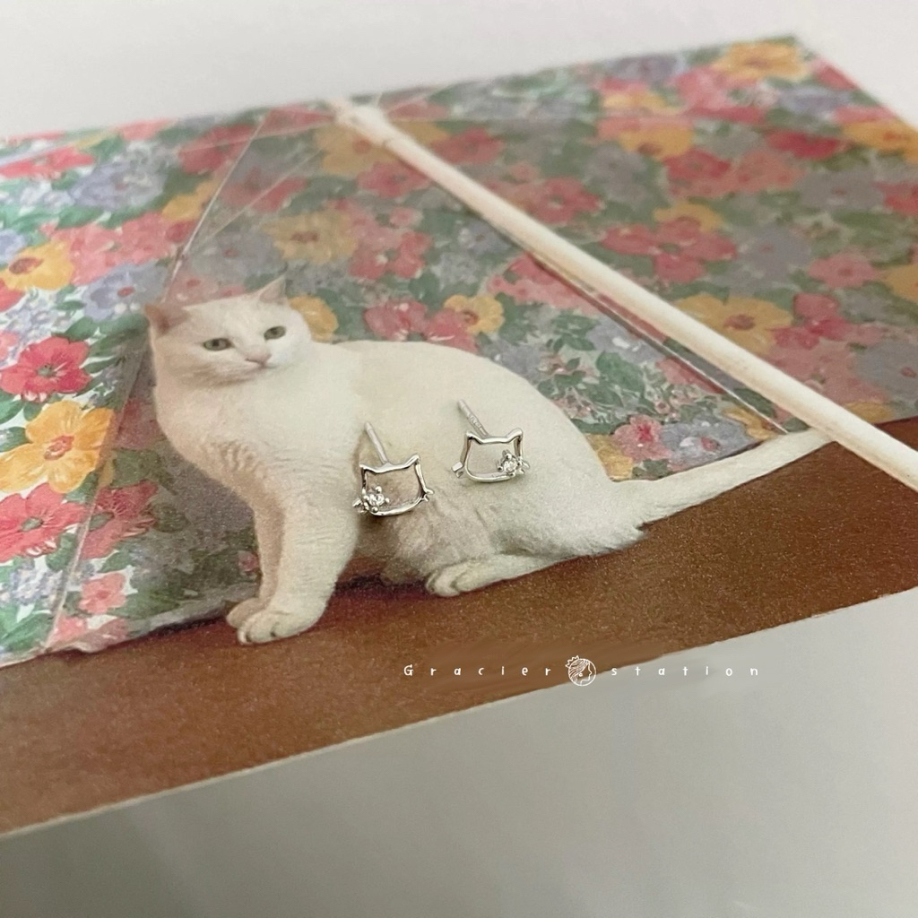 🐱💗 ต่างหู mini kitty; ต่างหูคิตตี้มีเพชร ต่างหูหน้าแมว - รูปที่ 2