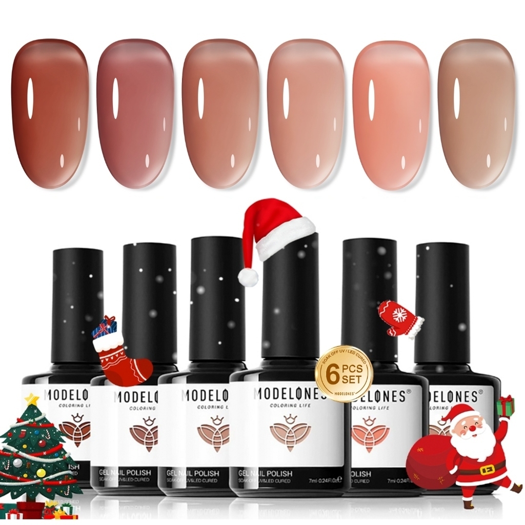 Modelones ชุดเจลเล็บ 6 สี เจลเล็บสีชมพู เจลเล็บโปแลนด์ ชุดเจลเล็บสีน้ำตาลนมเปลือย ศิลปะเล็บ DIY