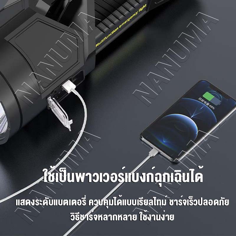 สว่างมาก🔥กลางแจ้ง 16นิ้ว LED 6000mAh 6ระดับ ไฟฉายแรงสูง ไฟฉายสปอตไลท์ USB/การชาร์จพลังงานแสงอาทิตย์ COBไฟข้าง - รูปที่ 4