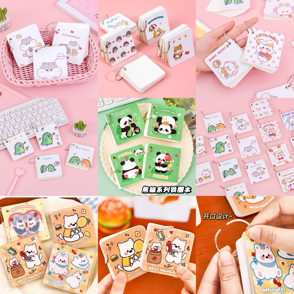 Flash card สมุดจดศัพท์ แฟลชการ์ด พวงกุญแจ กระดาษโน๊ต - การ์ตูน น่ารัก ขนาด 7x7 CM สมุดห่วง