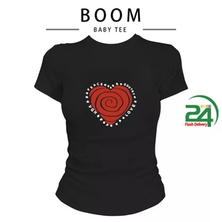 COD（จัดส่งภายใน 24 ชั่วโมง）เสื้อครอปท็อป แขนสั้น babytee สไตล์เกาหลี y2k T-shirt เสื้อสาวอวบ | มีลายปริ้นหัวใจศิลปะ S-L
