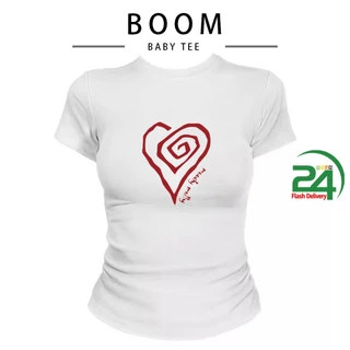 COD（จัดส่งภายใน 24 ชั่วโมง）เสื้อครอปท็อป แขนสั้น babytee สไตล์เกาหลี y2k T-shirt เสื้อสาวอวบ | มีลายปริ้นหัวใจศิลปะ S-L