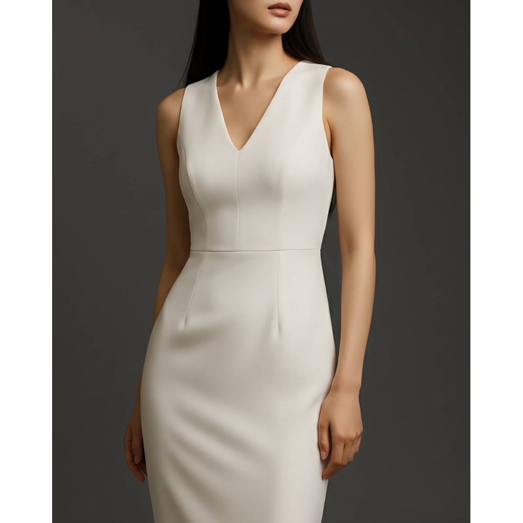 Weeya Signature Dress_S.DS003 เดรสทำงาน เดรสทรงพอดีตัว คอวี กระโปรงทรงดินสอ