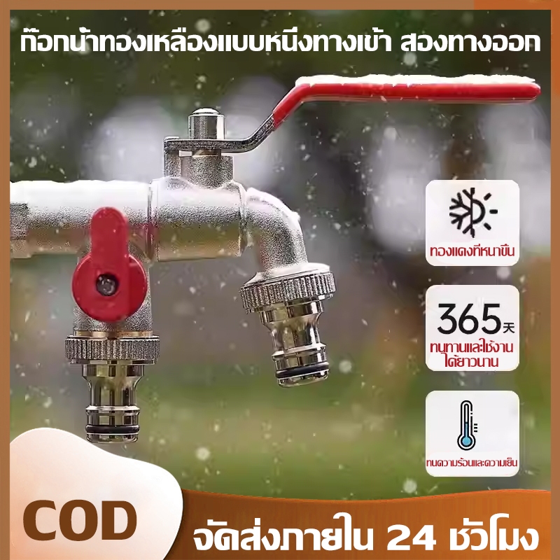 ก๊อกน้ำร้อนกลางแจ้ง ทองเหลืองหนา ก๊อกน้ำกลางแจ้งแบบสองทางสำหรับสวนและลานบ้าน