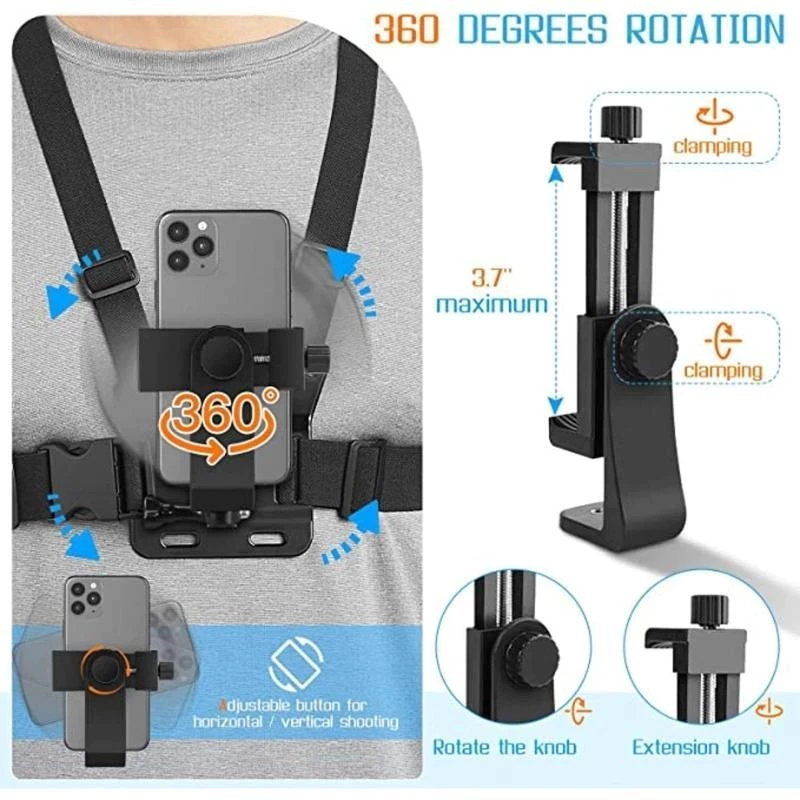 อุปกรณ์เสริมสำหรับกล้องกีฬา Gopro สายรัดหน้าอกโทรศัพท์มือถือ 360 องศา ฝาครอบป้องกันคลิปหนีบโทรศัพท์มือถือติดหน้าอก thumbnail 4