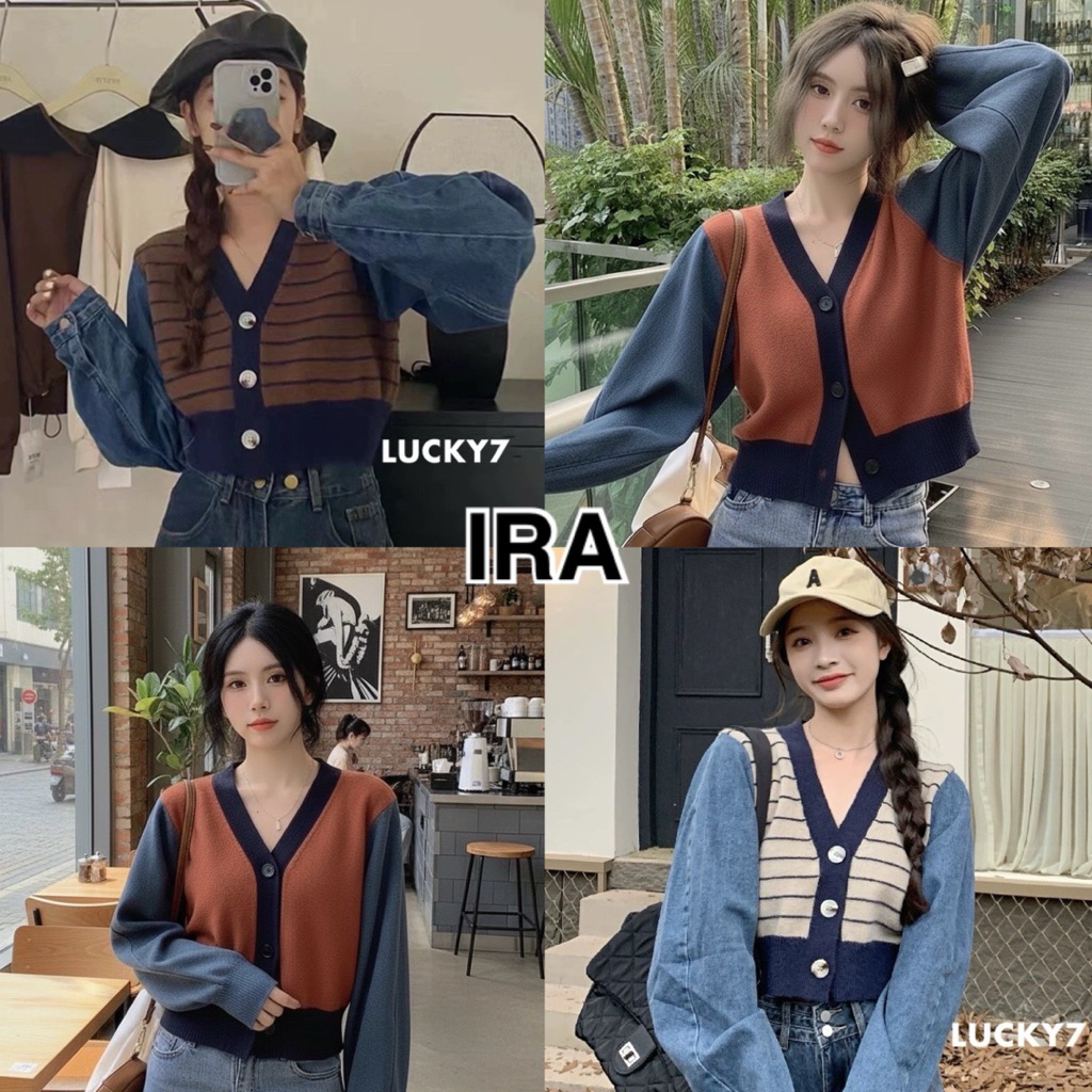 BY IRA (92038) Bubblegum Denim Cardigan เสื้อคลุมไหมพรม แขนยีนส์ แมชเข้ากันสุดดด สตรีท จึ้งไม่ไหว lovee itttt