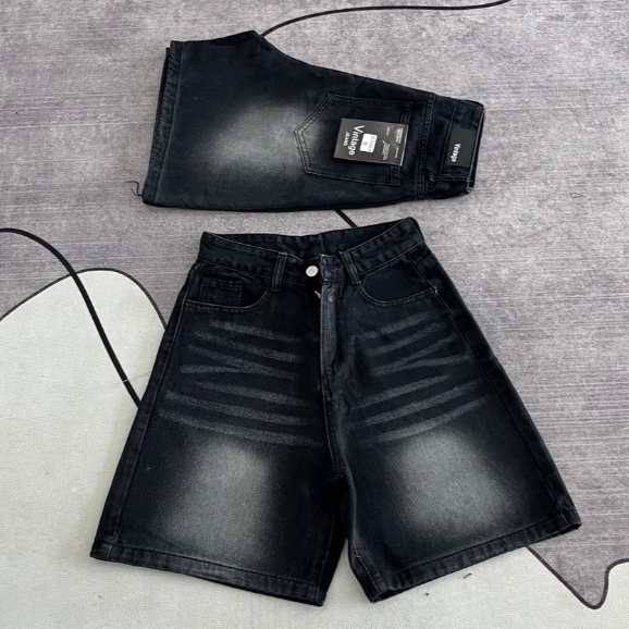 กางเกงยีนส์ขาสั้นสีดำเฟด ป้ายVintage  ผ้าไม่ยืด #8348