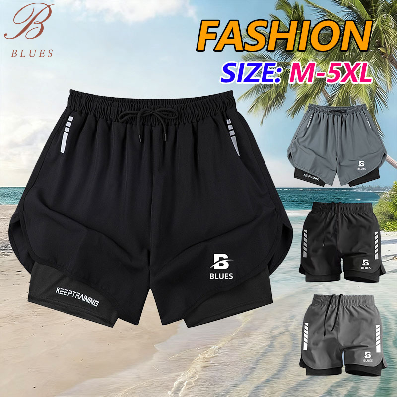 B BLUES M-5XL กางเกงขาสั้น ระบายอากาศ แห้งเร็ว สีดำ เหมาะกับการวิ่ง เล่นกีฬา เข้าฟิตเนส เข้าได้กับทุกชุดไซซ์