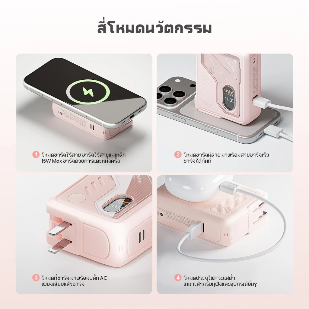 CCC Handin Powerbank 30000mAh ชาร์จไร้สาย PD35W ไฟฉาย LED มีขาตั้ง thumbnail 10