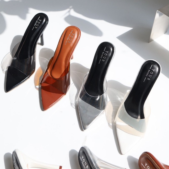 YOURSHOES B84 (เท้าอวบ +เพิ่ม 1ไซส์) / รองเท้าส้นสูง 4 นิ้ว รองเท้าปลายแหลม