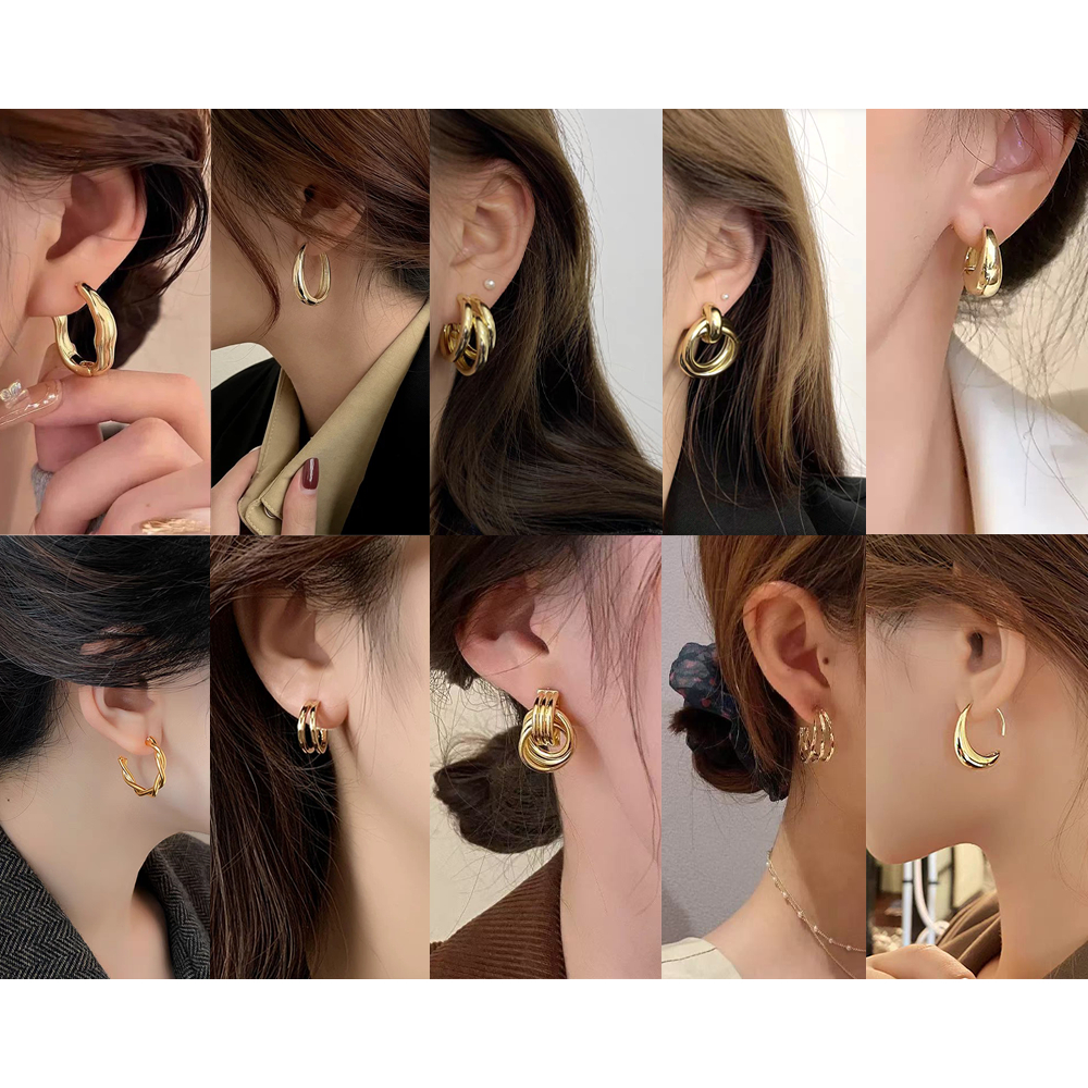 Hot โลหะ ต่างหูทอง earring ตุ้มหูห่วง ประเภทซี ต่างหูห่วง หรูหรา jewelry accessories เครื่องประดับแฟชั่น  92.5%เข็มเ