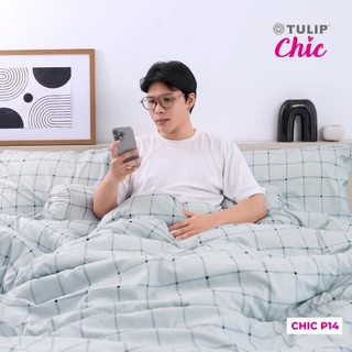 TULIP CHIC พิมพ์ลาย CHIC P14 พิมพ์ลายตางราง โทนสีเทา ชุดผ้าปู ผ้าห่มนวม สไตล์มินิมอล สัมผัสนุ่มไม่ระคายผิว