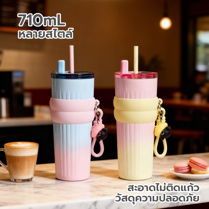 แก้วกาแฟสแตนเลสซับเซรามิกพร้อมฝาปิดขวดสูญญากาศสามารถเก็บความร้อนและความเย็น 710ml-091