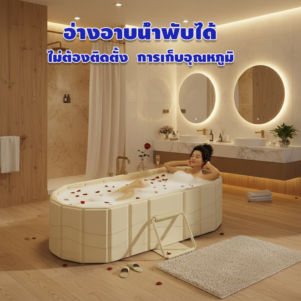 อ่างอาบน้ำพับได้1.5เมตรไม่ต้องติดตั้งทนทานการเก็บอุณหภูมิอ่างอาบน้ำสำหรับครอบครัวใช้ได้สำหรับ2คน