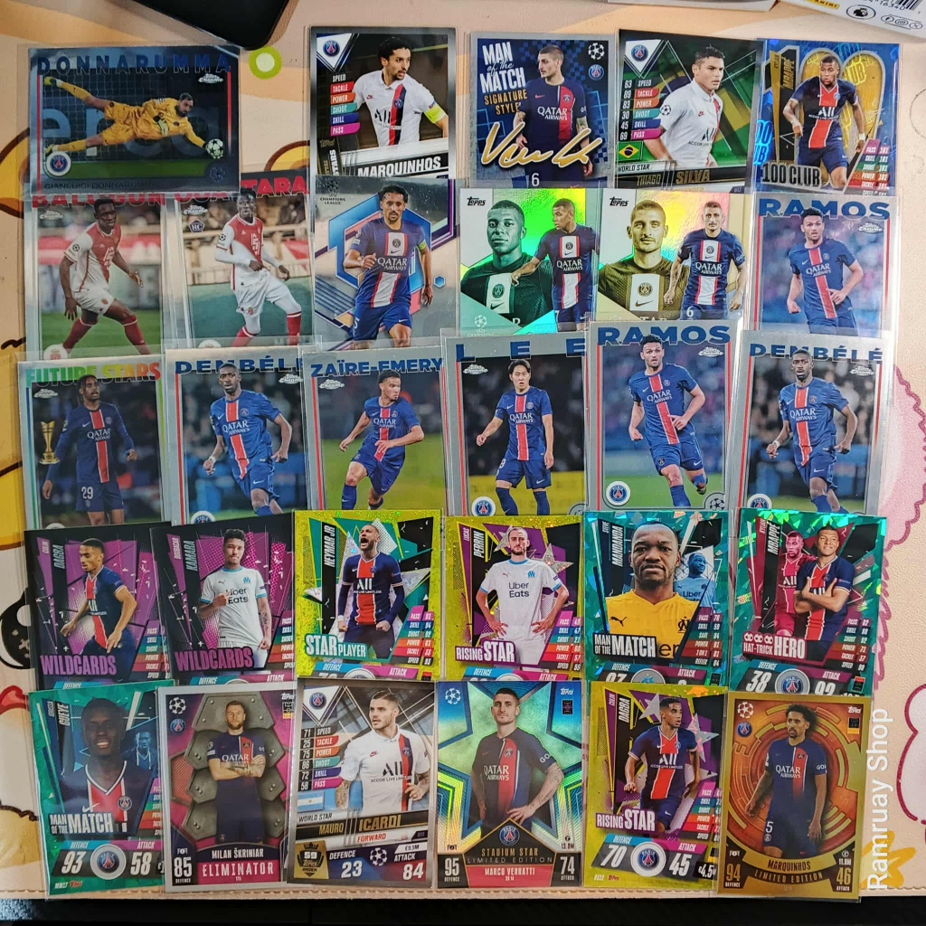 Topps การ์ดนักเตะ PSG การ์ดบอล Paris Saint Germain Monaco ปารีส Vitinha Dembele Mbappe ฝรั่งเศส ของแท้ การ์ดฟุตบอลยุโรป