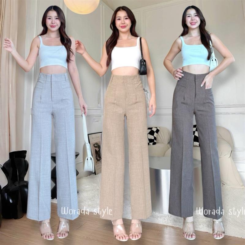 BM009 กางเกงขายาวกระบอกกลาง กระเป๋าเจาะ ผ้าสโนว์ฟลอร่า เนื้อผ้านุ่ม ใส่สบาย