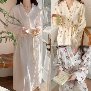 Sexy Charm🧭🧭ฤดูใบไม้ผลิและฤดูใบไม้ร่วง ชุดนอนสีทึบ เสื้อคลุม…